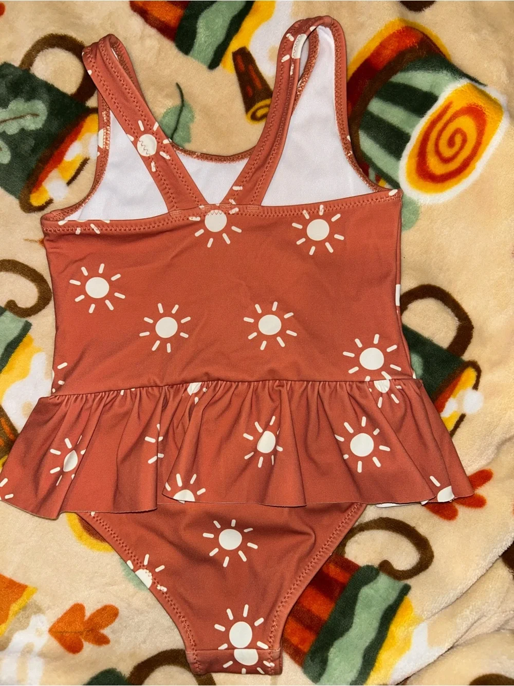 Girls' Rust Sunprint Ruffle One-Piece Swimsuit - Kids Swim